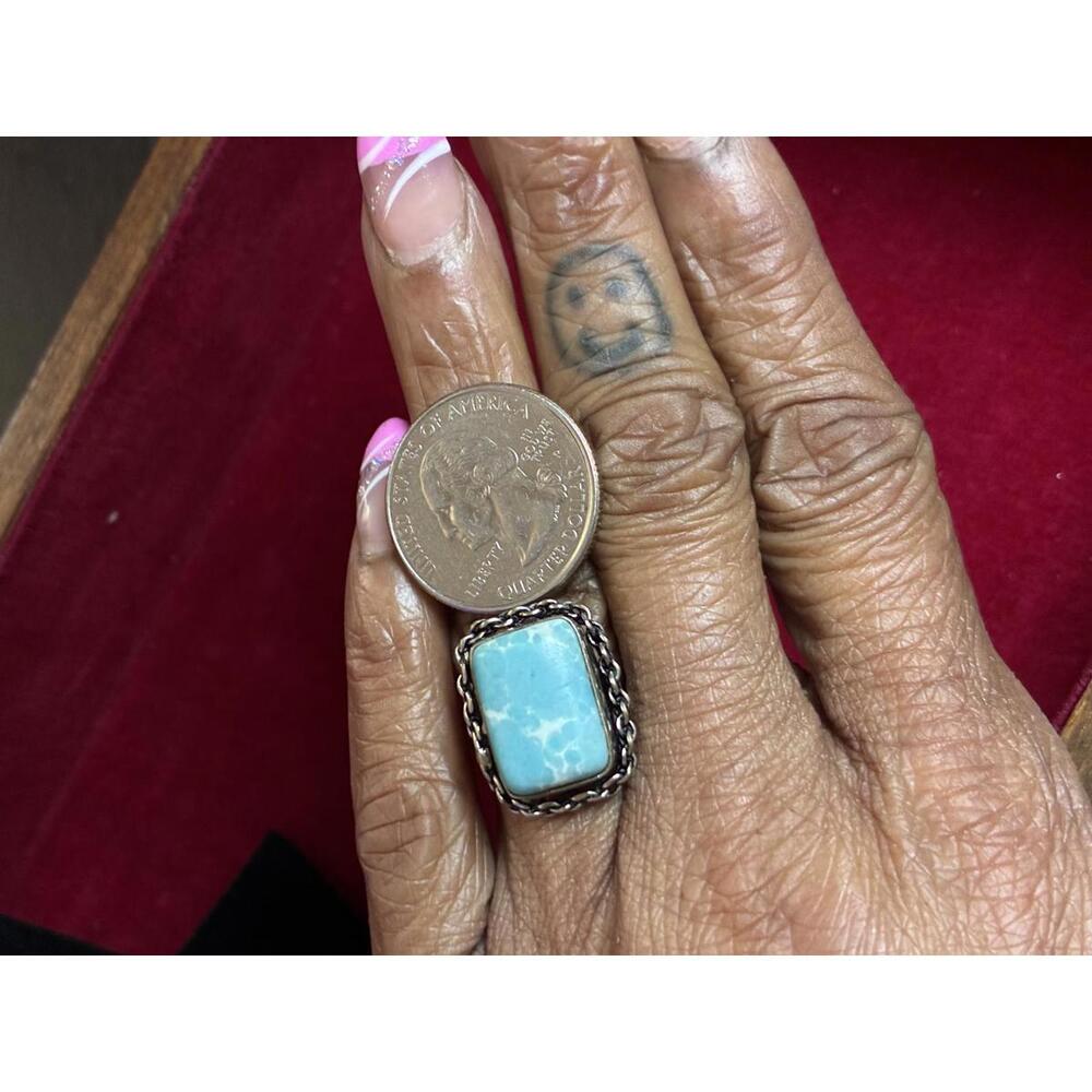 Rectangular Larimar Gemstone Silver Plated Ring S… - image 4
